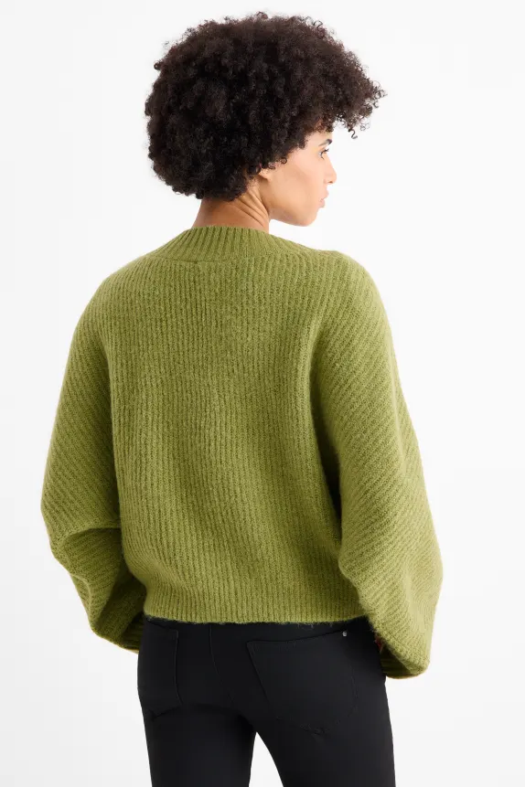 V-neck jumper - ribbed light green