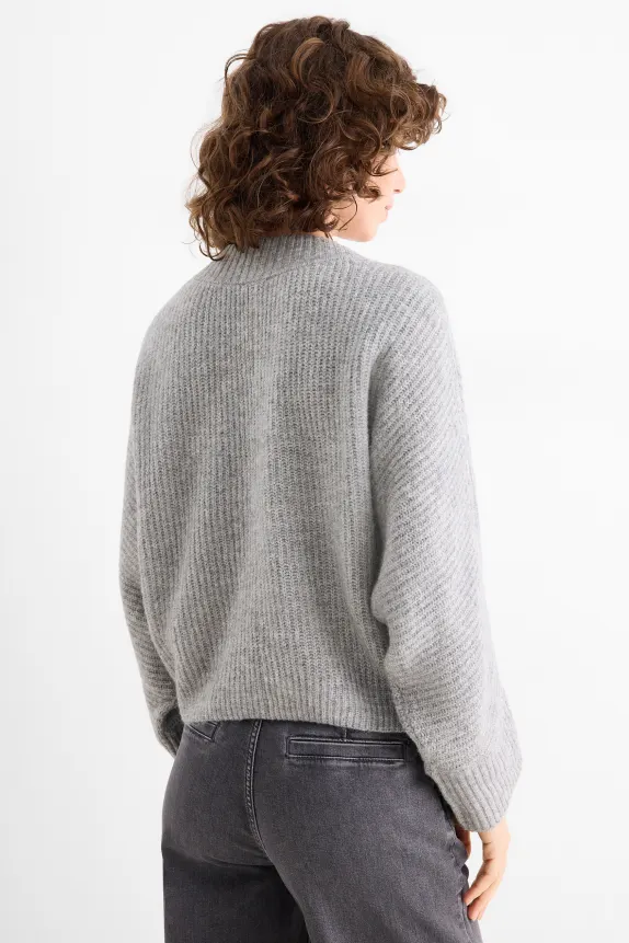 V-neck jumper - ribbed light gray-melange