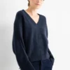 V-neck jumper - ribbed dark blue