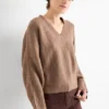 V-neck jumper - ribbed light brown