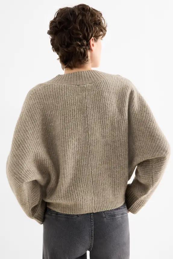 V-neck jumper - ribbed beige
