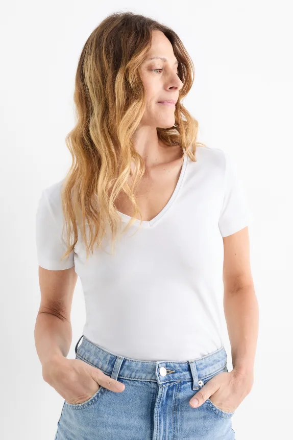 V-neck T-shirt - slim fit white