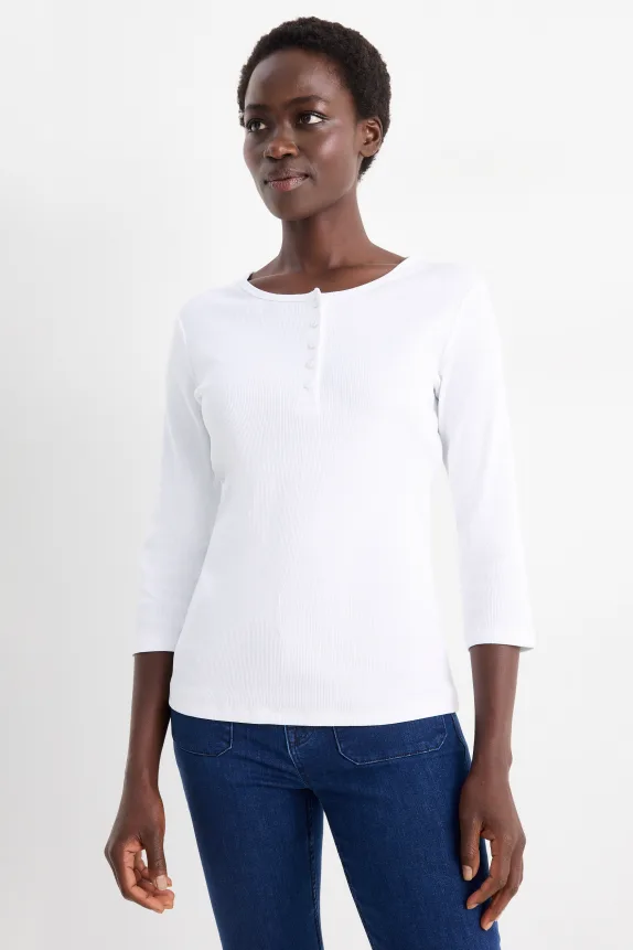 Henley T-shirt - slim fit - ribbed white