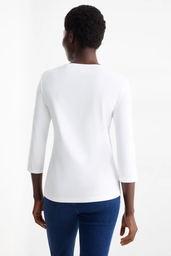 Henley T-shirt - slim fit - ribbed white
