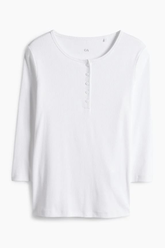 Henley T-shirt - slim fit - ribbed white