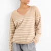 V-neck jumper - striped beige