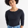 Henley T-shirt - slim fit - ribbed dark blue