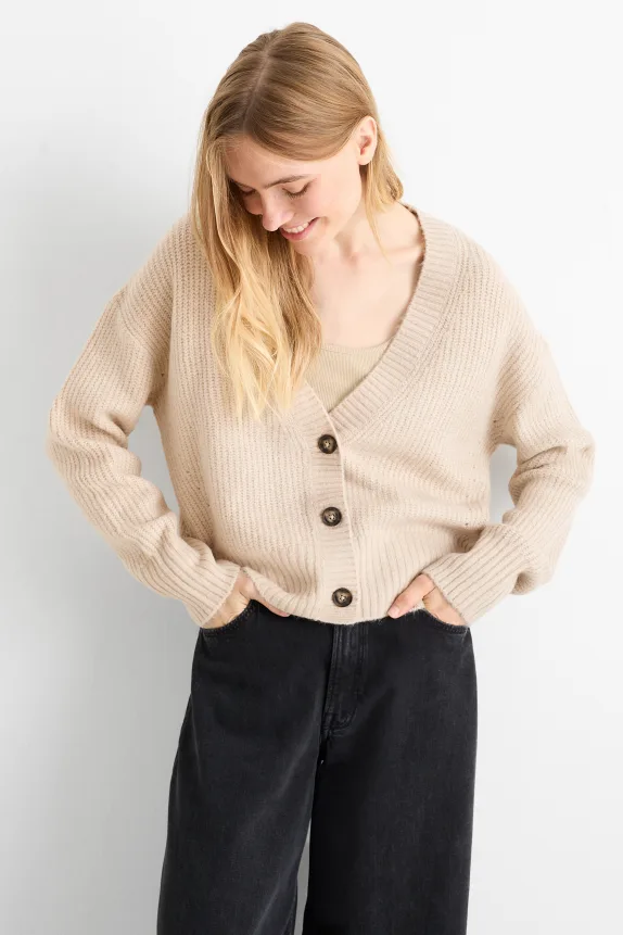 Cardigan - ribbed beige