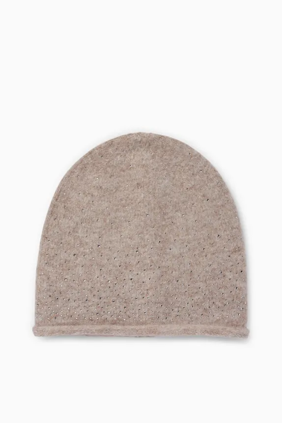 Hat with rhinestones beige