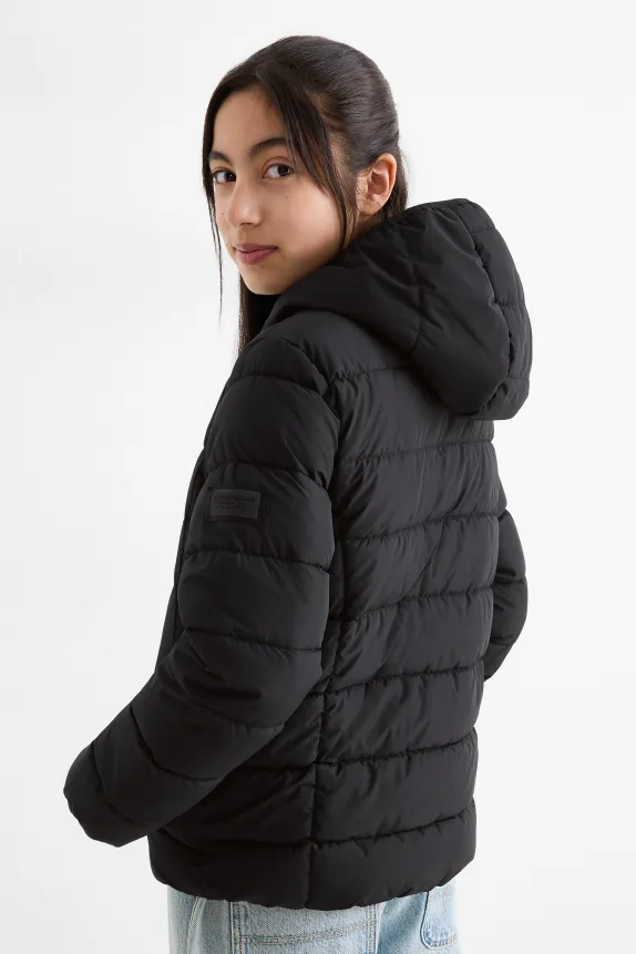 Quilted jacket with hood - water-repellent black