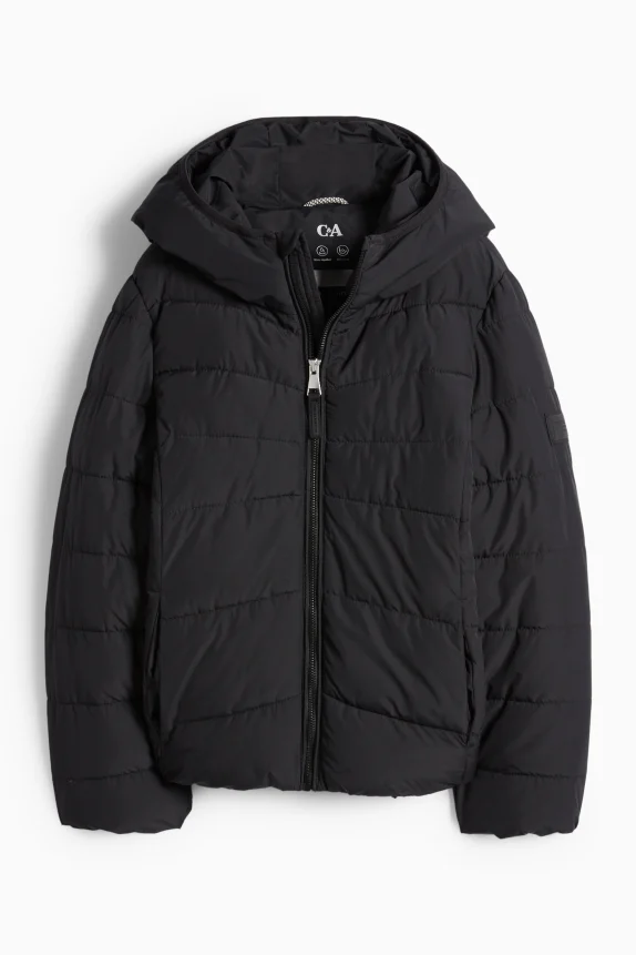 Quilted jacket with hood - water-repellent black