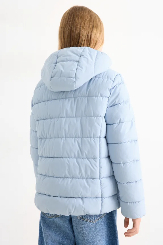 Quilted jacket with hood - water-repellent light blue