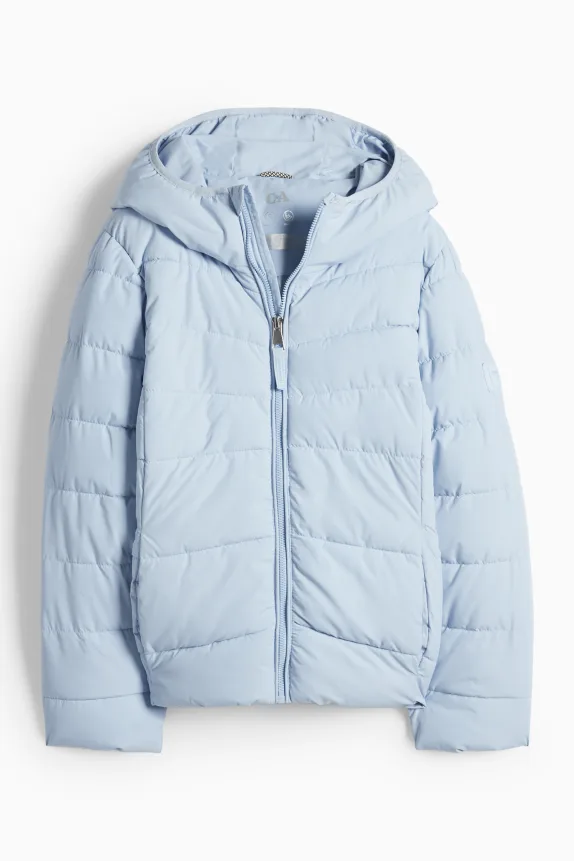 Quilted jacket with hood - water-repellent light blue