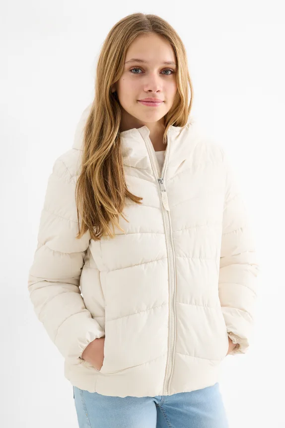 Quilted jacket with hood - water-repellent cremewhite