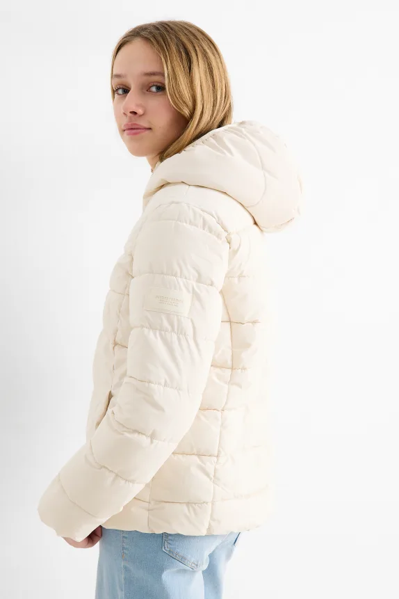 Quilted jacket with hood - water-repellent cremewhite