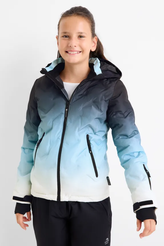 Ski jacket with hood - water-repellent - patterned dark blue