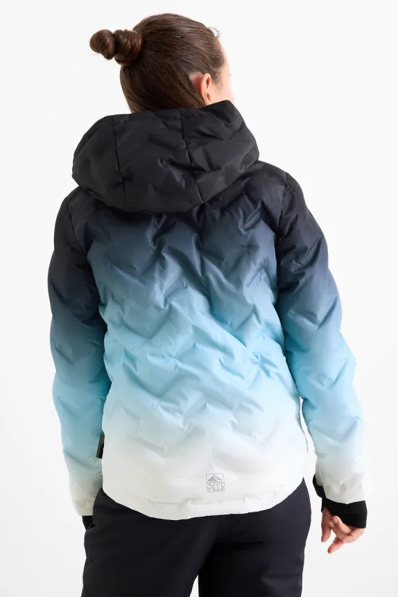 Ski jacket with hood - water-repellent - patterned dark blue