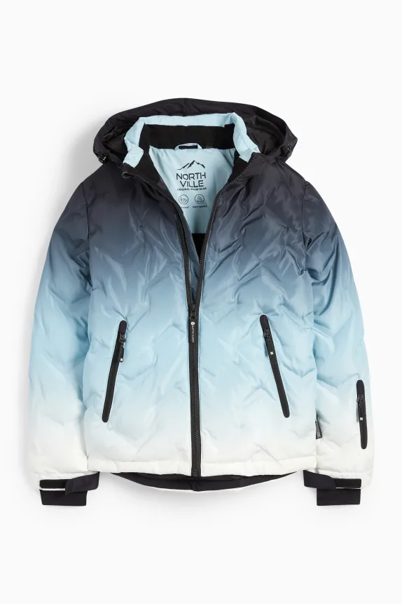 Ski jacket with hood - water-repellent - patterned dark blue