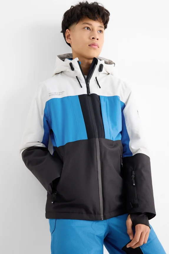 Ski jacket with hood - waterproof blue