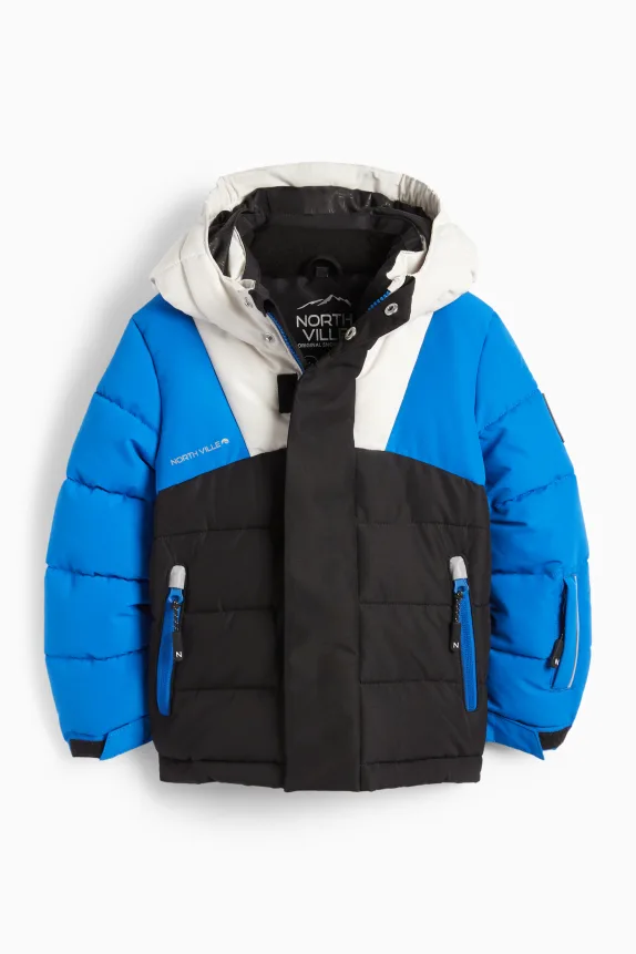 Ski jacket with hood - water-repellent blue / black