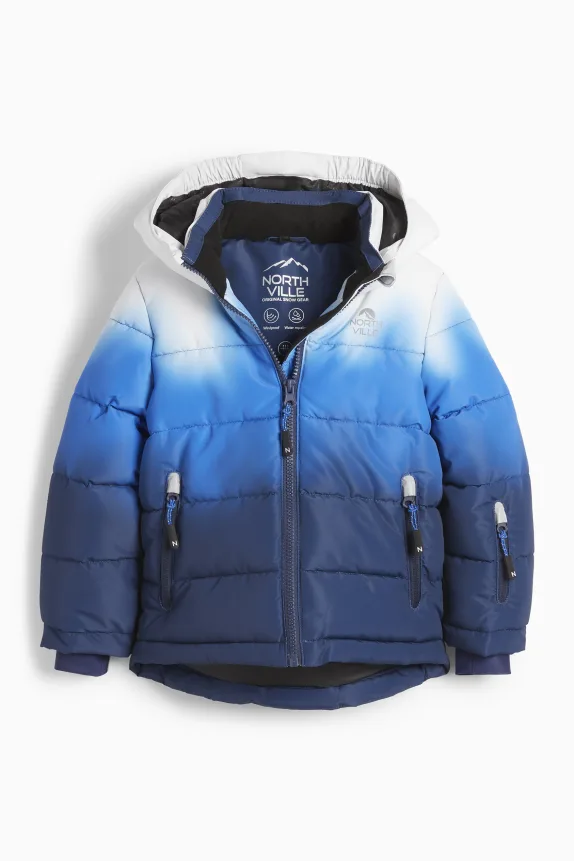 Ski jacket with hood - water-repellent - patterned dark blue