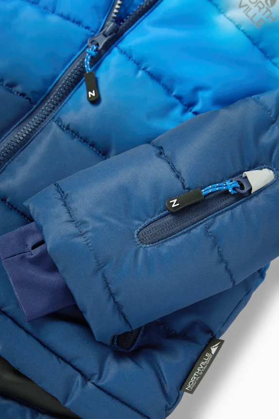 Ski jacket with hood - water-repellent - patterned dark blue