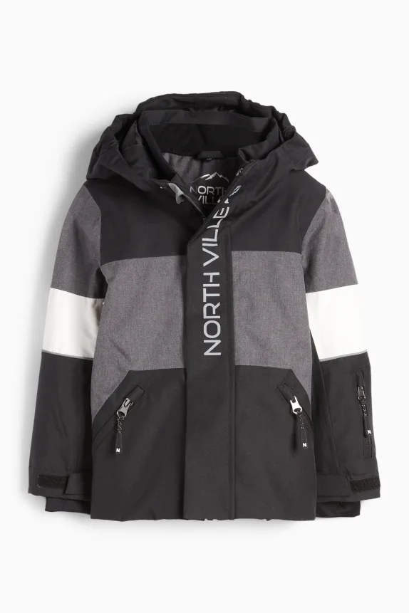 Ski jacket with hood - waterproof dark gray