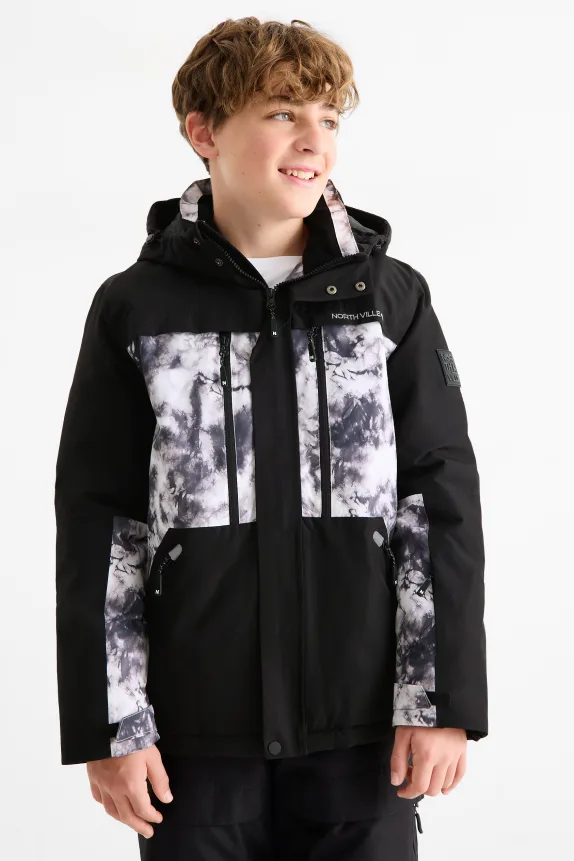 Ski jacket with hood - waterproof black
