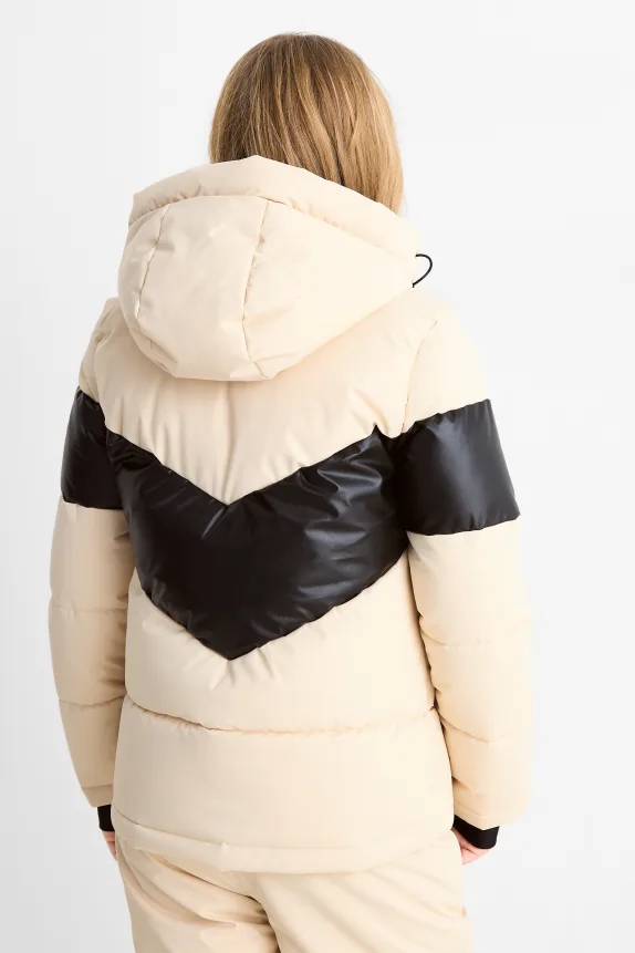 Ski jacket with hood - water-repellent black / beige
