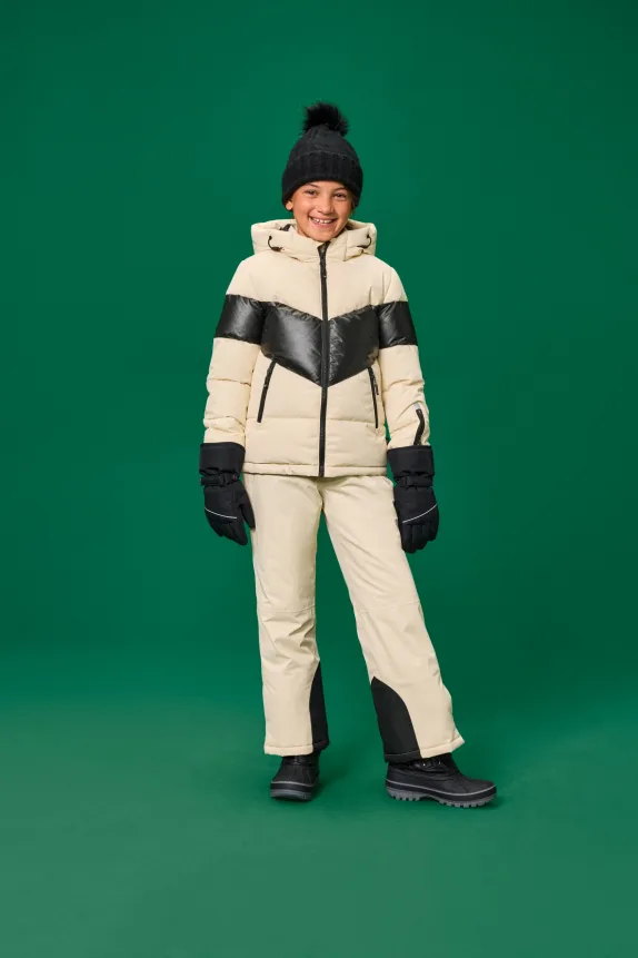 Ski jacket with hood - water-repellent black / beige