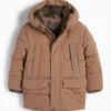 Quilted jacket with hood - water-repellent brown