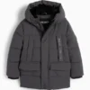 Quilted jacket with hood - water-repellent dark gray