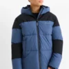Quilted jacket with hood dark blue