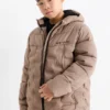 Quilted jacket with hood light brown