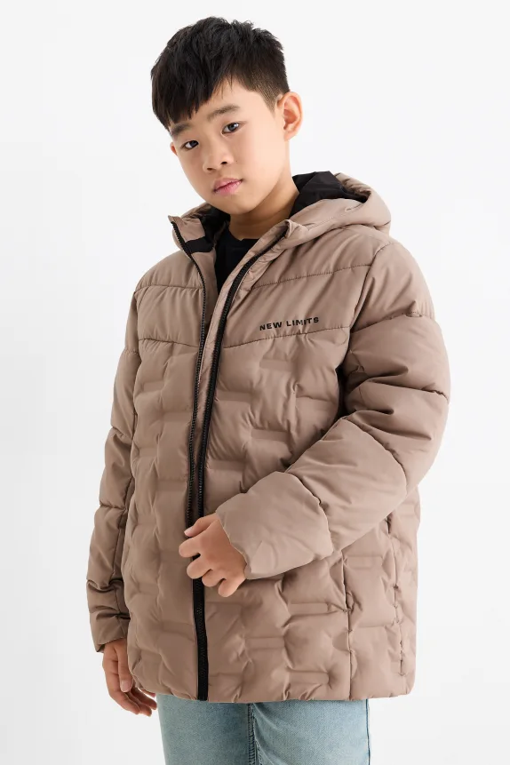 Quilted jacket with hood light brown