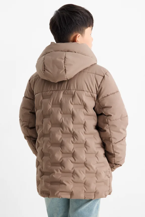Quilted jacket with hood light brown