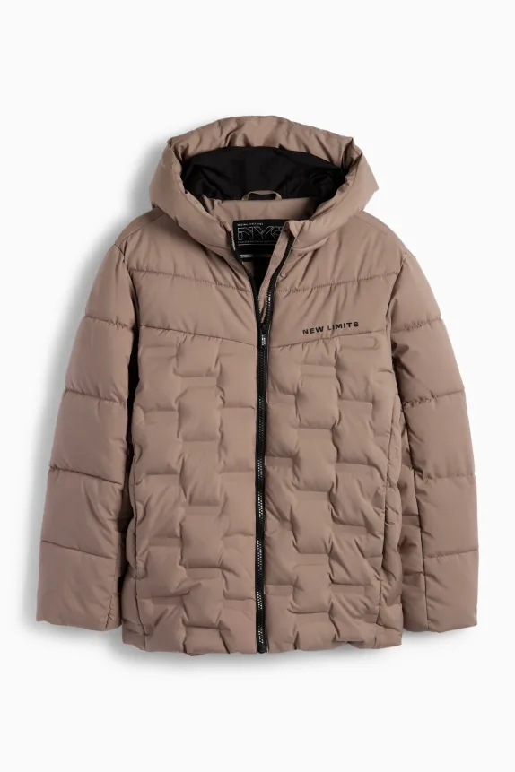 Quilted jacket with hood light brown