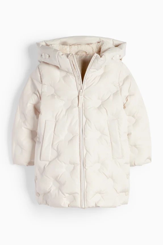 Quilted jacket with hood - water-repellent light beige