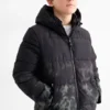 Ski jacket with hood - water-repellent - patterned black