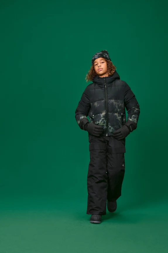 Ski jacket with hood - water-repellent - patterned black