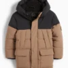 Quilted jacket with hood light brown