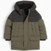 Quilted jacket with hood khaki