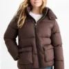 Quilted jacket with hood dark brown