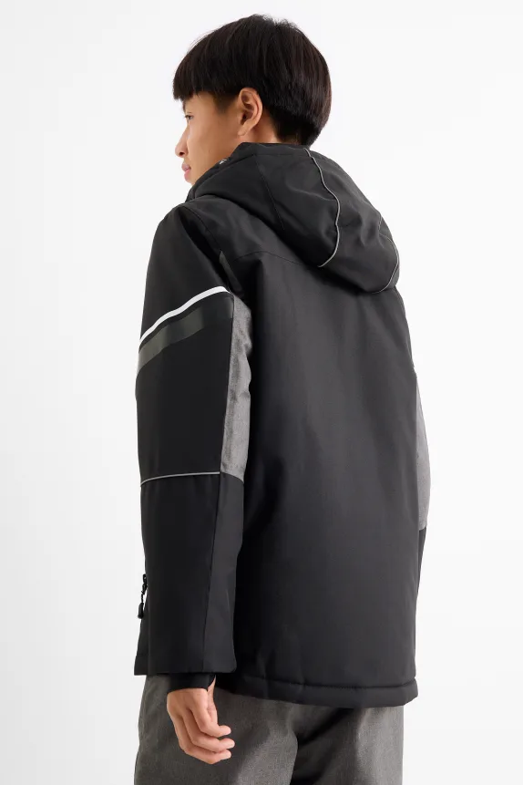 Ski jacket with hood - waterproof black