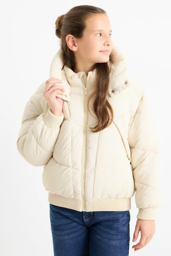 Quilted jacket with hood - water-repellent cremewhite