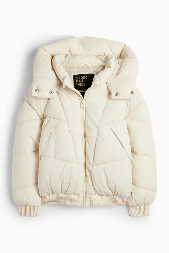 Quilted jacket with hood - water-repellent cremewhite