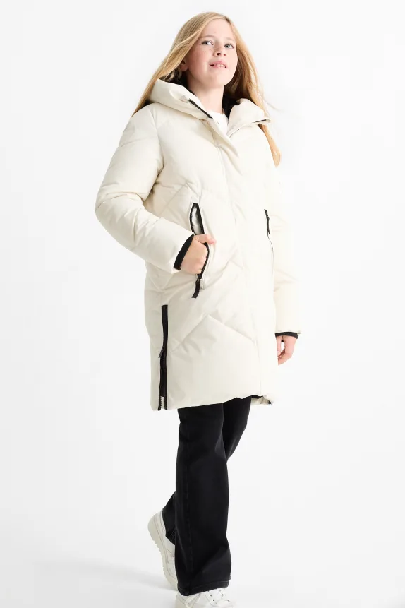 Quilted coat with hood - water-repellent cremewhite