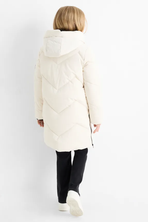 Quilted coat with hood - water-repellent cremewhite
