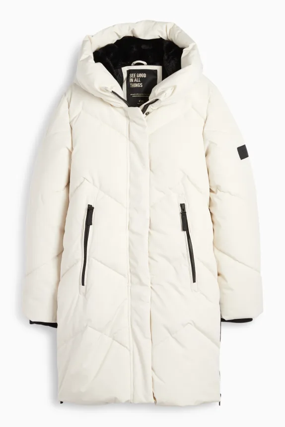 Quilted coat with hood - water-repellent cremewhite