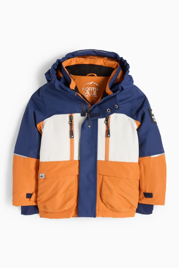 Ski jacket with hood - waterproof orange / blue